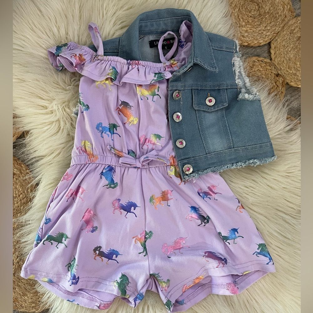 Limited Too Unicorn Romper w/ Vest Set